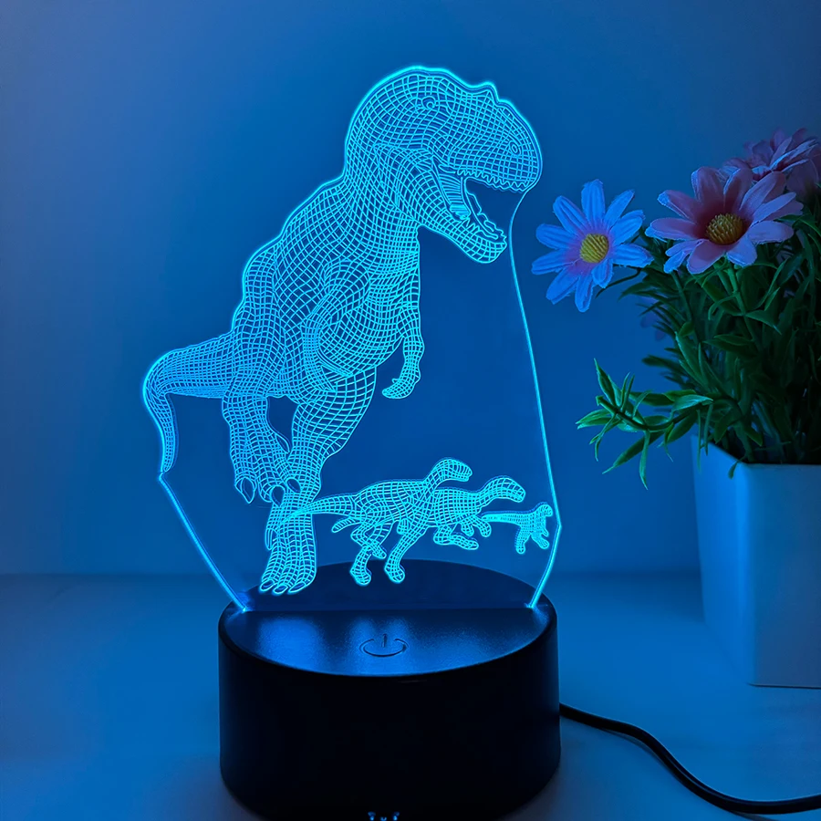 Comfortable 3D dinosaur nightlight, room fit,4 modes and timing features,7 color variations,LED illusion nightlight Dinosaur gif