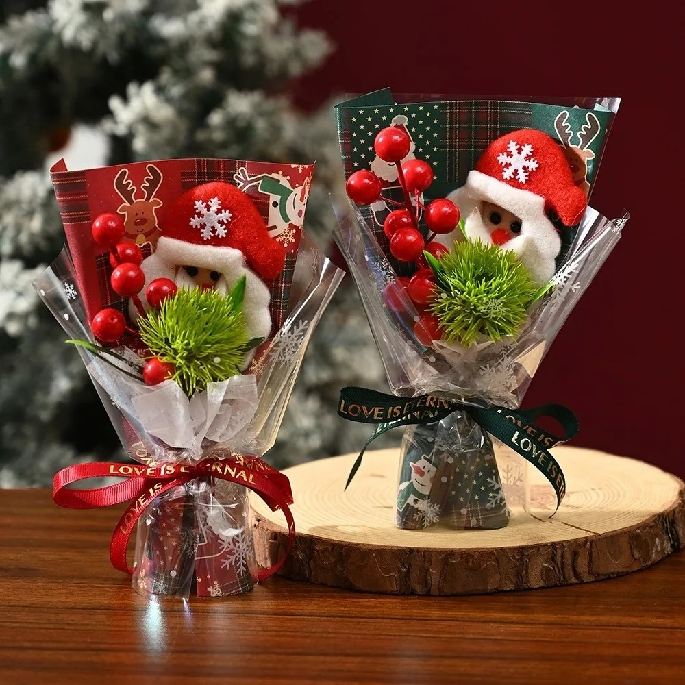 

Miniature Christmas Flower Bouquet Evergreen Pine Pine Needles Santa Claus Bouquet Holly Berry Artificial Flower Bouquet Festive
