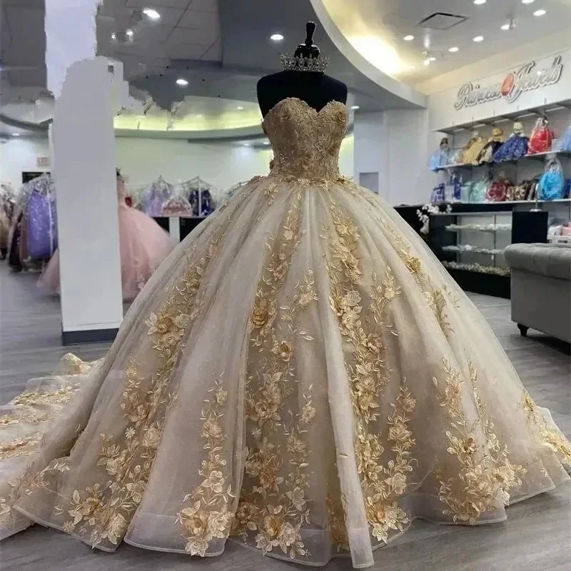 Champagne princesa quinceanera vestidos para meninas vestidos de 15 anos miçangas apliques baile de formatura vestidos de festa de aniversário