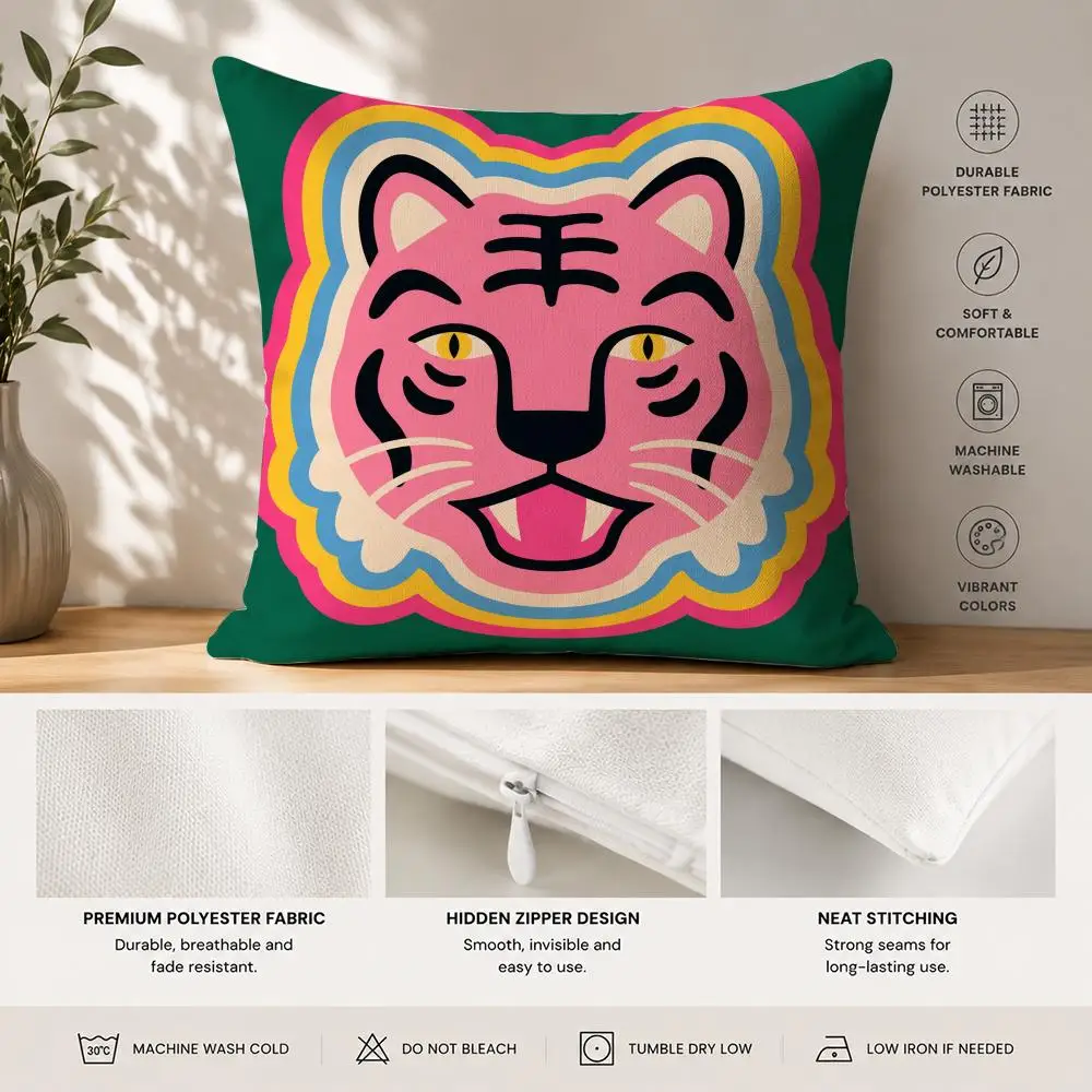 Funky Animal Colorful Maximalist Cushion Cover 40x40cm Square Decorative Sofa Cushion Cover Bedroom Living Room Home Decor Gift