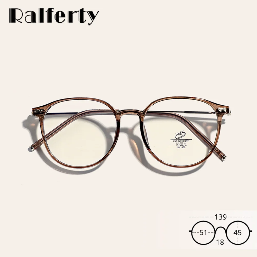 Ralferty TR90 Round Eyeglass Frames No Graduated Glasses for Women Anti-glare Lenses and Blue Light Filters Spectacles Men 2025