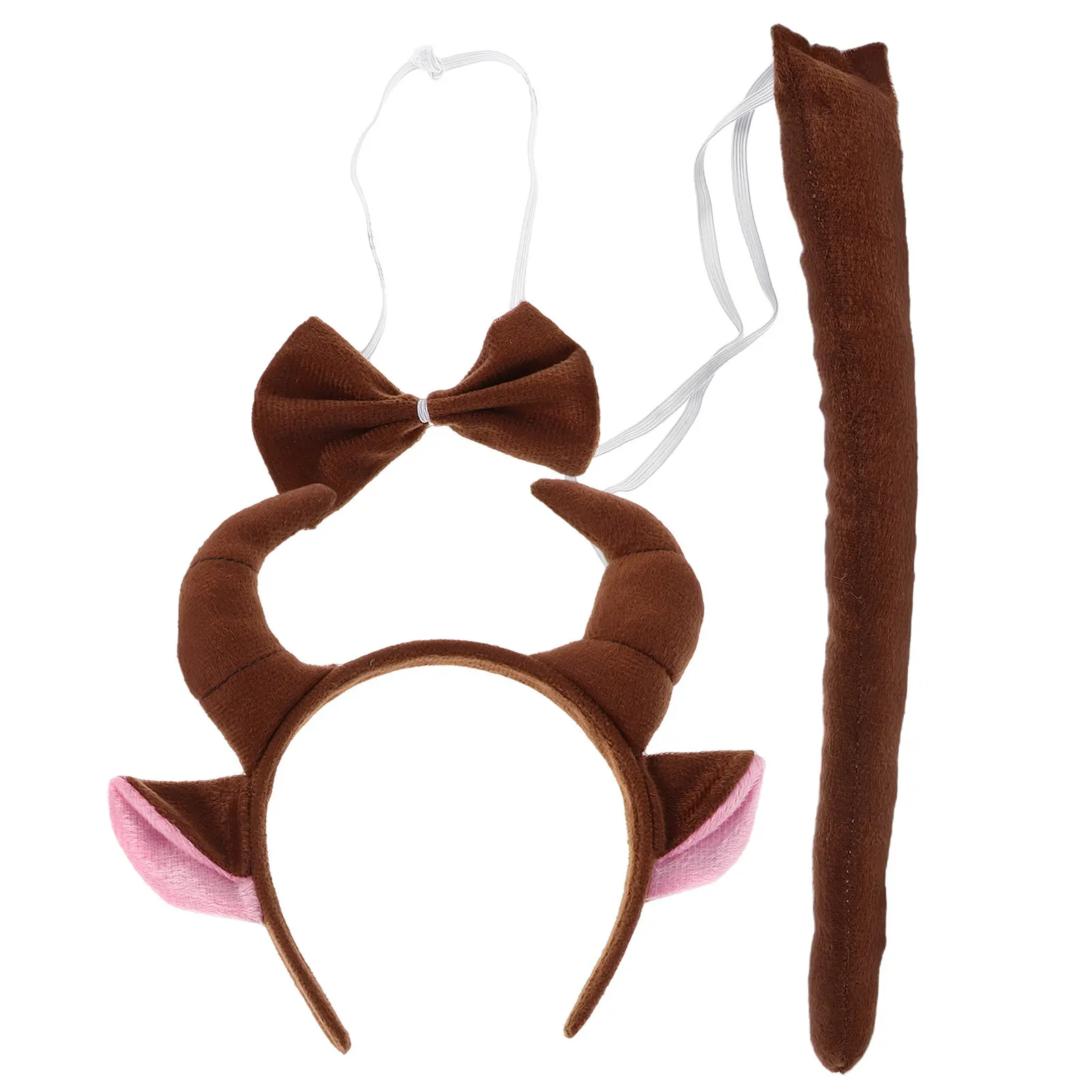 

Набор для костюма быка: рога, уши, повязка на голову, хвост, галстук-бабочка. Детский аксессуар для Хэллоуина, косплей, костюм фермерских животных.