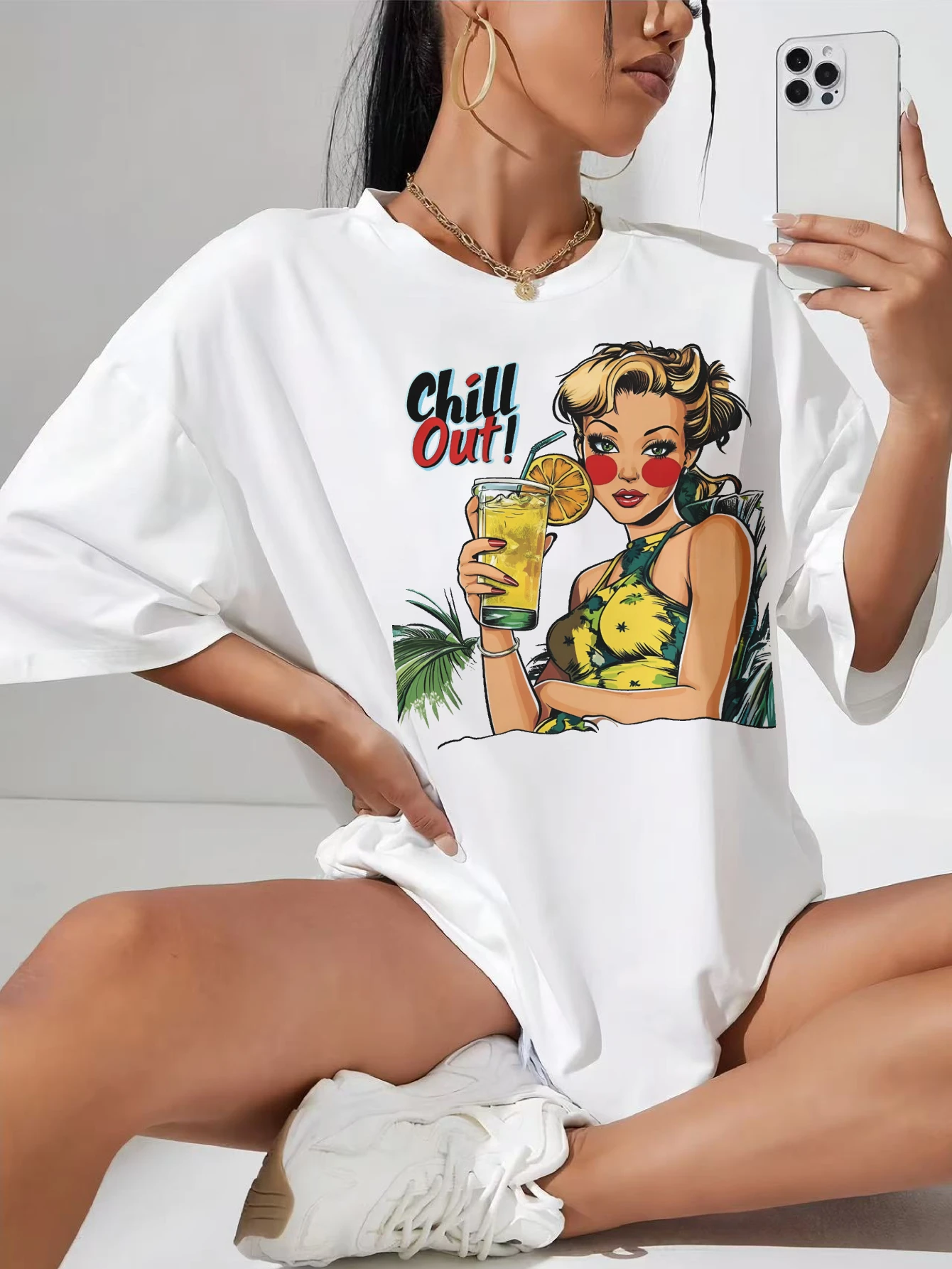 

Retro-Pop-Art-Comic-Summer Stylish White T-Shirt Comfortable Loose Fit for Women’s Maternity Everyday Wear