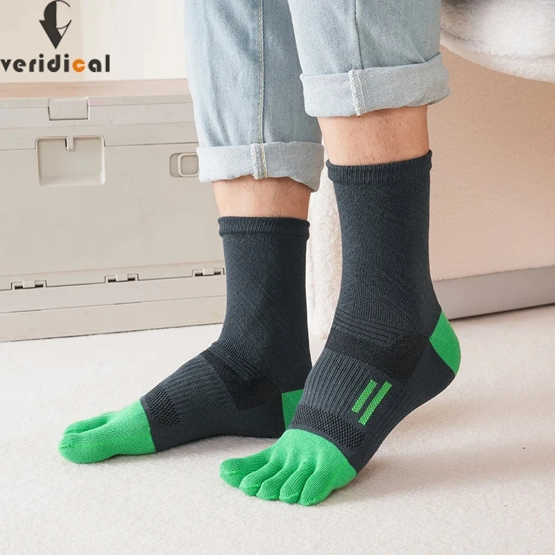 Calcetines cortos deportivos para hombre, medias de compresión de algodón absorbentes de sudor, informales, antibacterianos, transpirables, 5 dedos, 4 estaciones