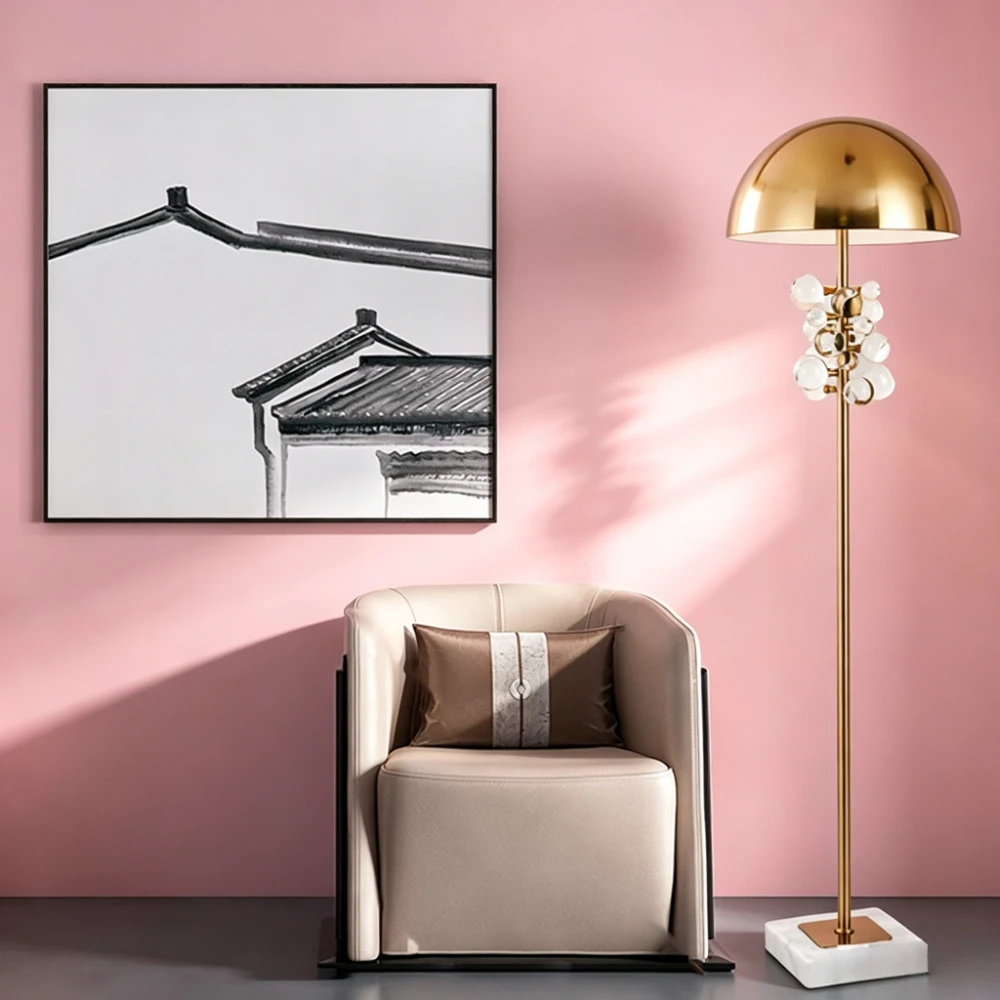 Nordic Postmodern Hemispherical Floor Lamps Luxury Crystal Metal Living Room Standing Lights Bedroom Study Led Latern Lighting