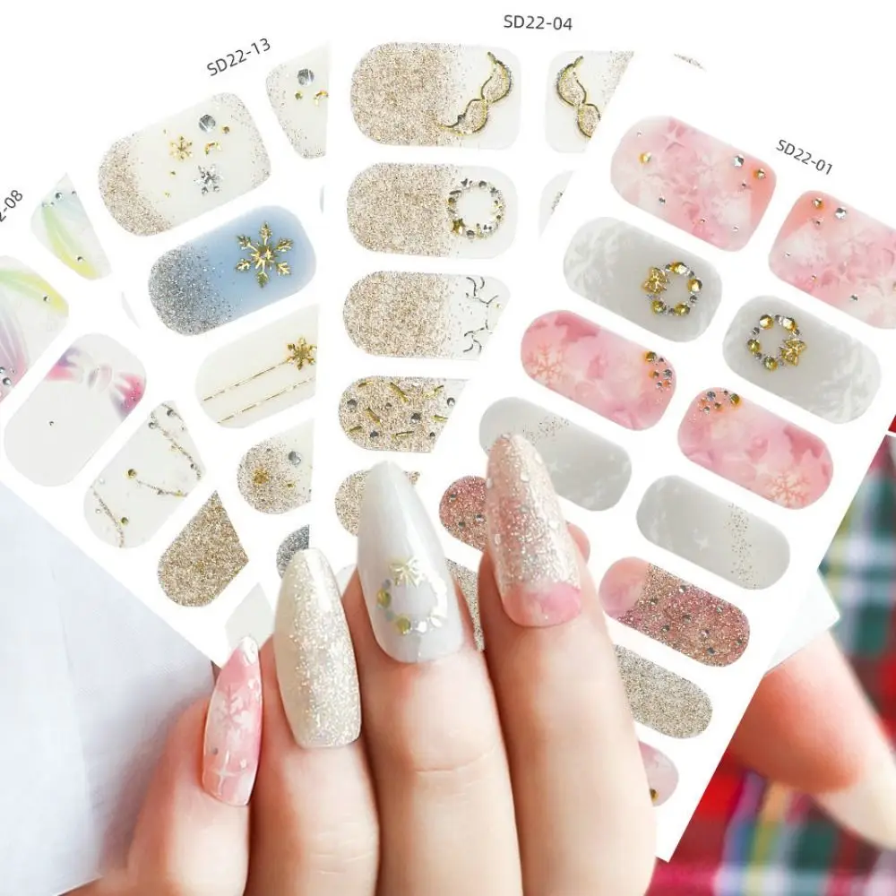 冬ジェルネイルアートステッカー スノーフレークグリッターレーザーフルカバーネイルステッカー フルカバーブロンジングラップ 自己粘着ネイルデカール