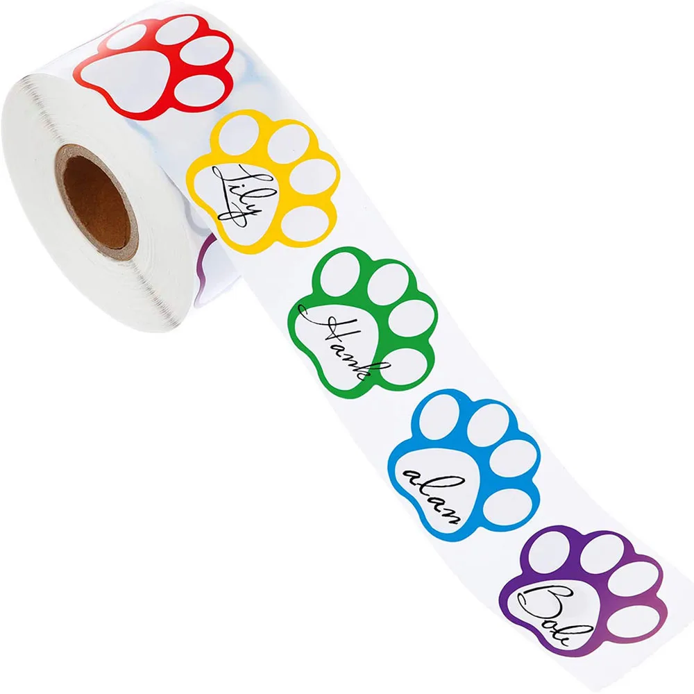 100-500pcs 1inch Colorful Paw Print Stickers Dog cat bear Paw Labels Stickers for laptop reward sticker stationery for student