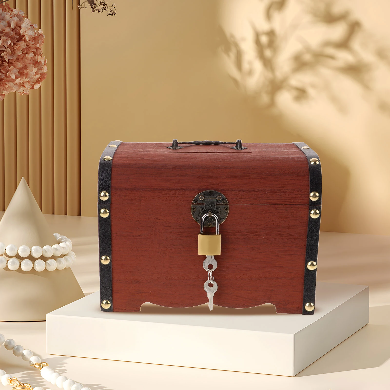 

Wooden Coin Storage Box Large Capacity Lockable Jewelry ganizer Retro Treasure Chest Solid Wood Money BankVintage Keepsake Case