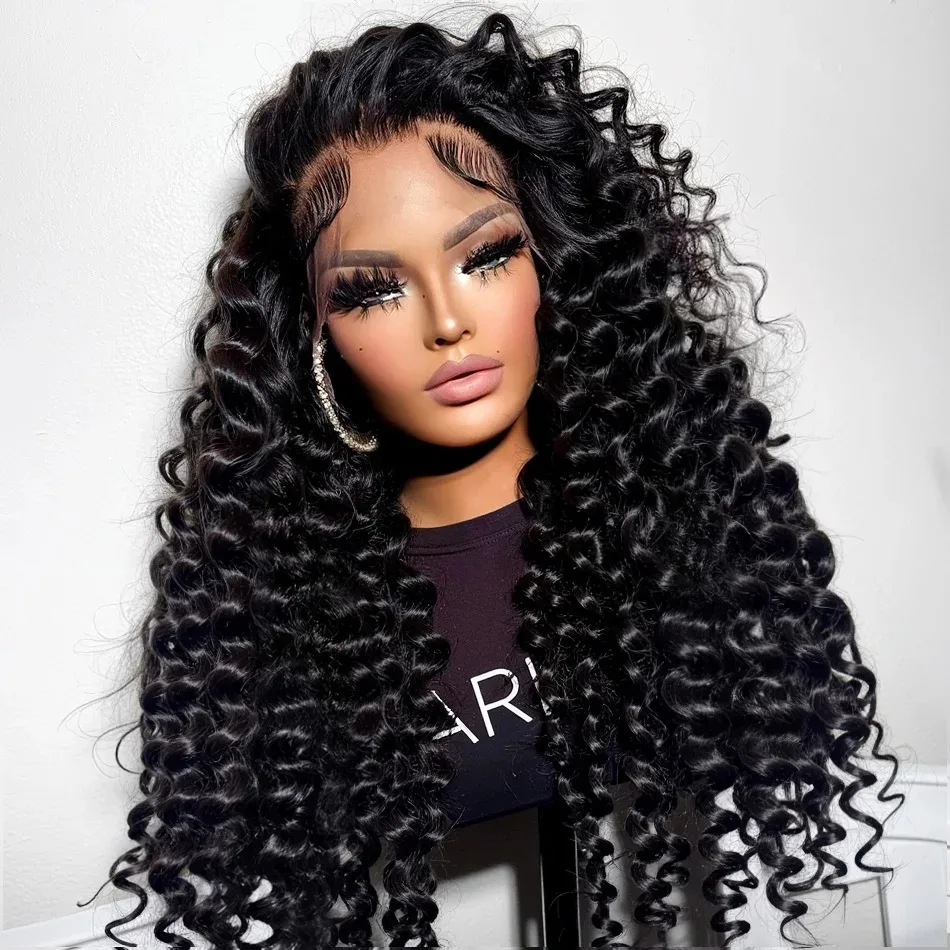 موجة عميقة شعر مستعار أمامي 13X4 HD الدانتيل الباروكات جاهزة لارتداء الاصطناعية عالية الجودة للنساء السود شعر مستعار بدون صمغ ل Wemon #1