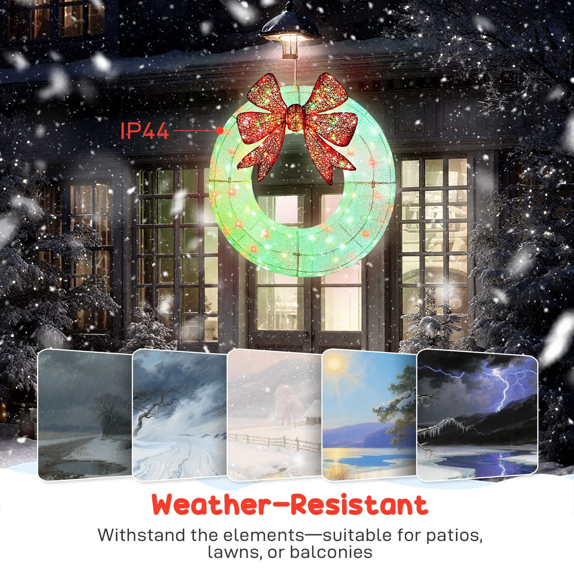 إكليل عيد الميلاد المضاء من Outsunny، ديكور للعطلات مع مصباح LED مزدوج اللون