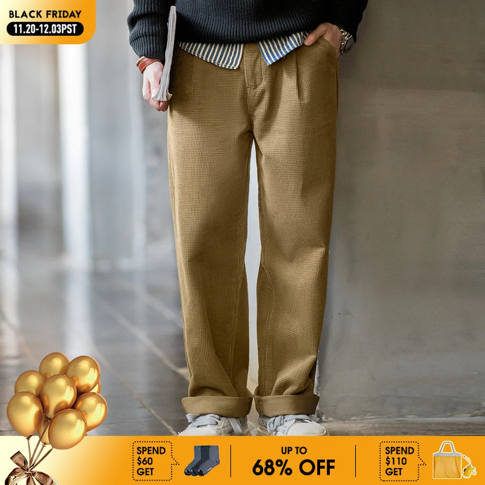 

Maden New Men's Retro Corduroy Casual Pants Loose Cotton Straight Pants with Pockets for Autumn Versatile Solid Color Trousers