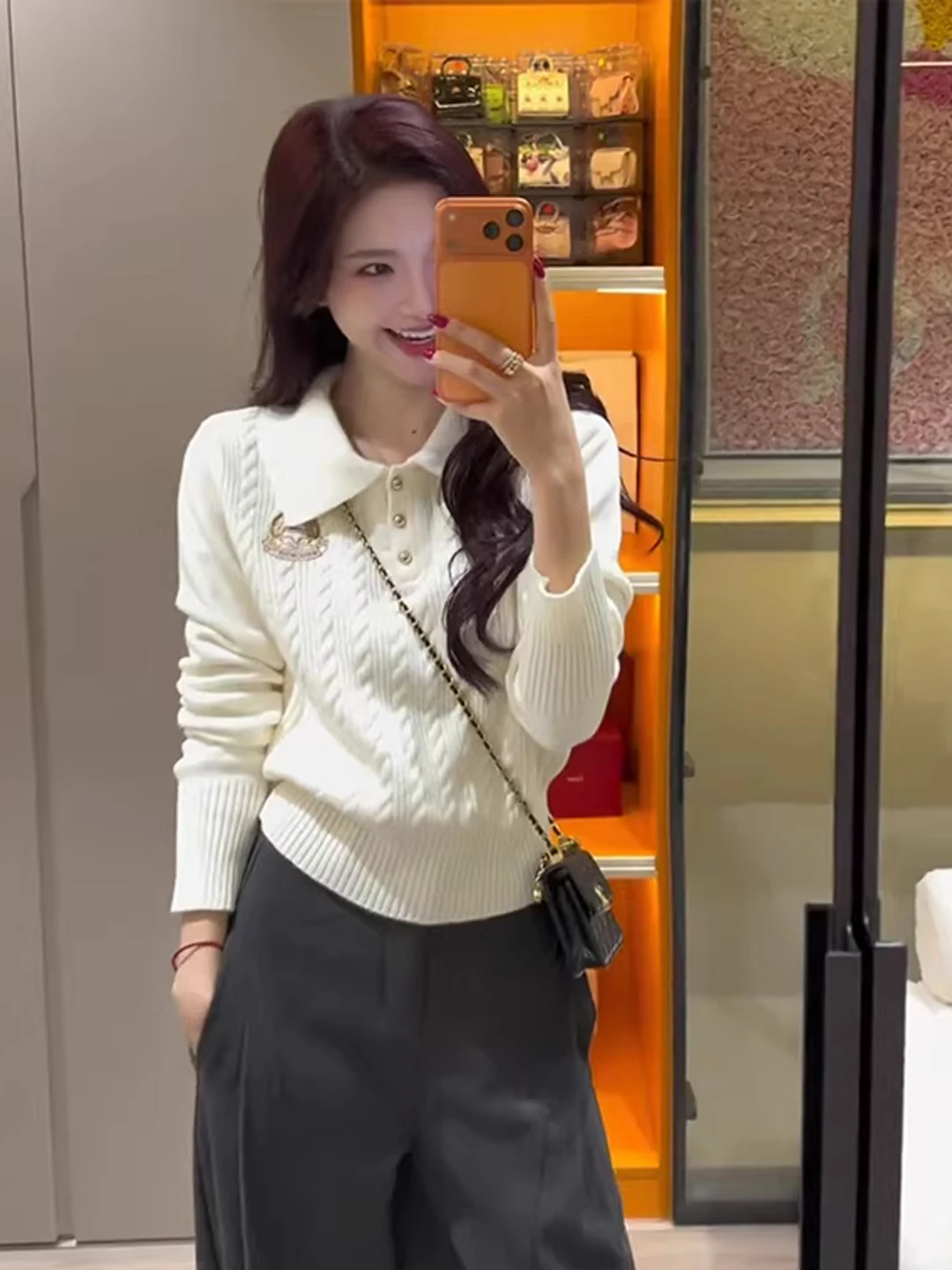 

Ele белый вышитый трикотаж Ne, женский зимний модный уникальный красивый свитер, внутренняя одежда, базовый топ Thi