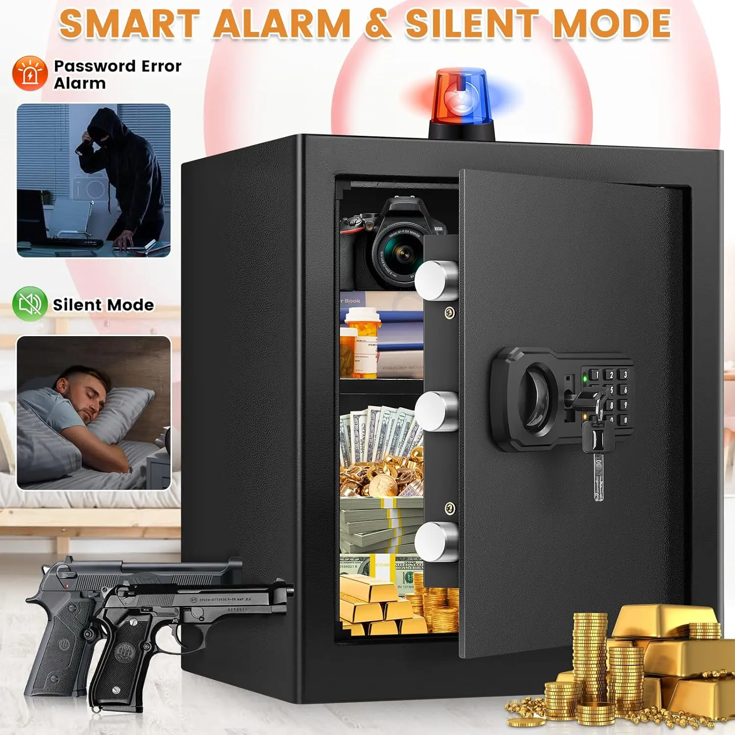 Grande coffre-fort ignifuge pour usage domestique, coffre de sécurité numérique à 2,3 cuft avec serrure à combinaison et sac à documents A4 ignifuge, Sa pour la maison