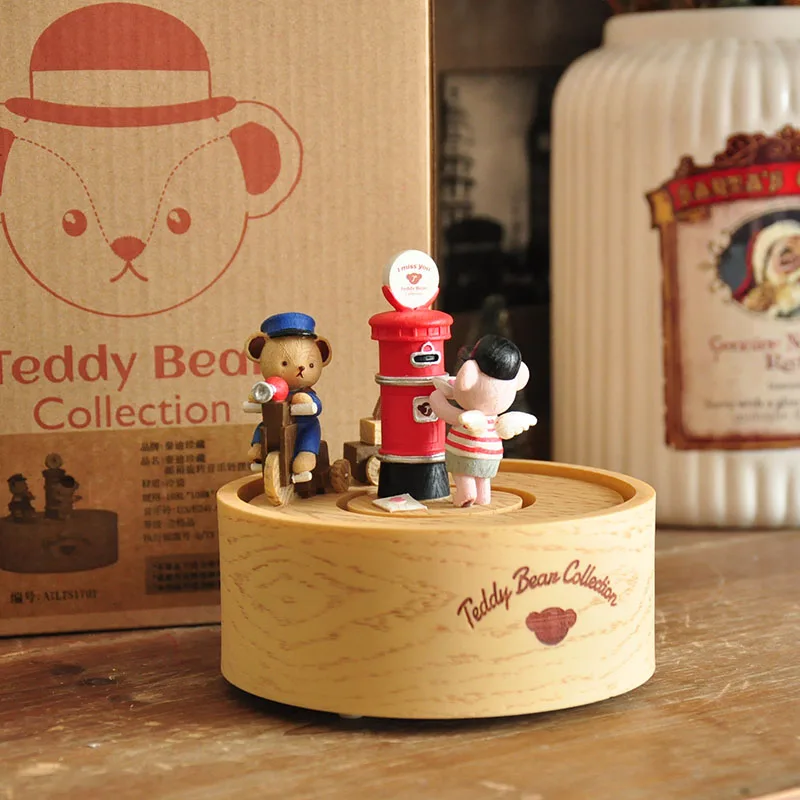 

Teddy Bear Postman Music Box Christmas Decorations Cute Bear Figurines for Home Room Decoration Birthday Gifts Home Accessories