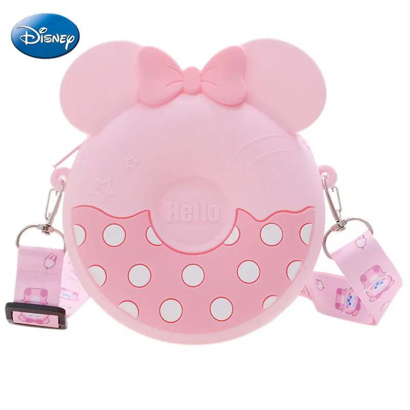 Disney-monedero de Mickey y Minnie para niños, cartera pequeña de dibujos animados, Mini bolso cruzado de hombro redondo, bolsillo de almacenamiento