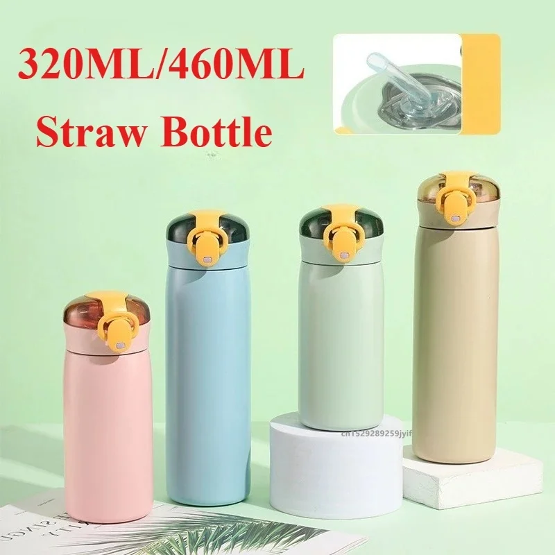 320/460ML Kids Stainless Steel Insulated Water Bottle Portable Straw Thermos Mug Cold Hot Use For Students Outdoor view 3