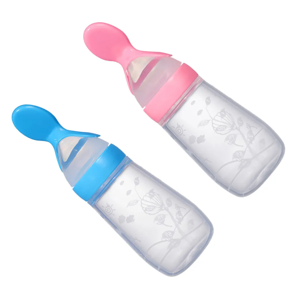 2Pcs Rice Paste Spoon Bottles Baby Feeding Containers Infant Squeeze Food Feeders Silicone Feeding Bottles for Grains Semi-Solid