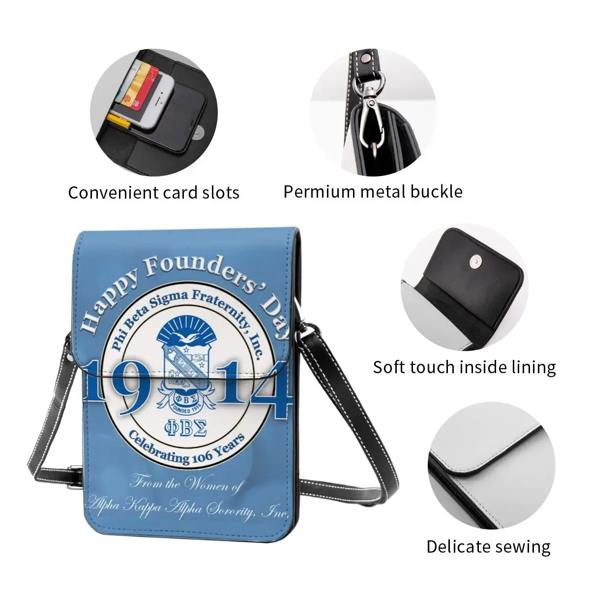 فاي بيتا سيجما PBS الأخوة Crossbody المحفظة حقيبة الهاتف الخليوي حقيبة الكتف محفظة الهاتف الخليوي حزام قابل للتعديل