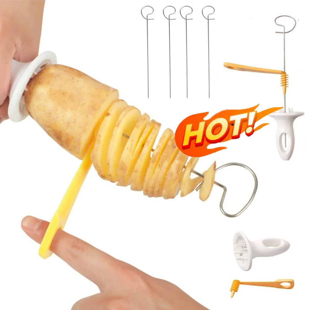 Spiral Potato Cutter with 4 Stainless Steel Sticks Tornado Potato Slicer Manual Twisted Potato Slicer Kitchen Gadgets