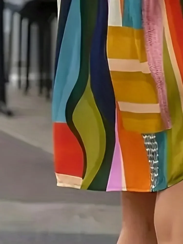 플러스 사이즈 1XL-5XL 여성 다채로운 기하학 인쇄 긴팔 셔츠 대형 캐주얼 프론트 버튼 비치웨어