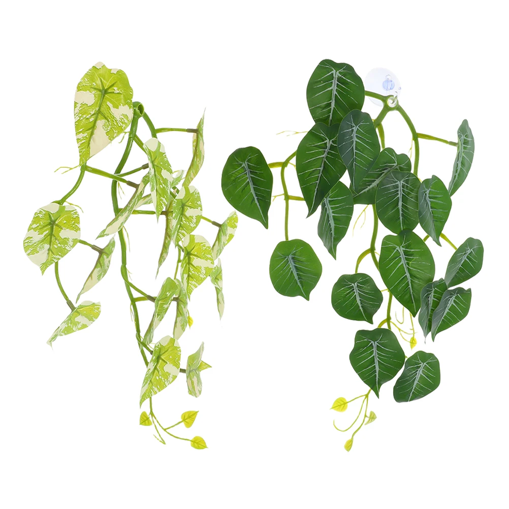 

2Pcs Artificial Small Plants: Realistic Fake Plants for Reptile Tank Decorations Terrarium Hanging Vines Lizards Geckos Habitat