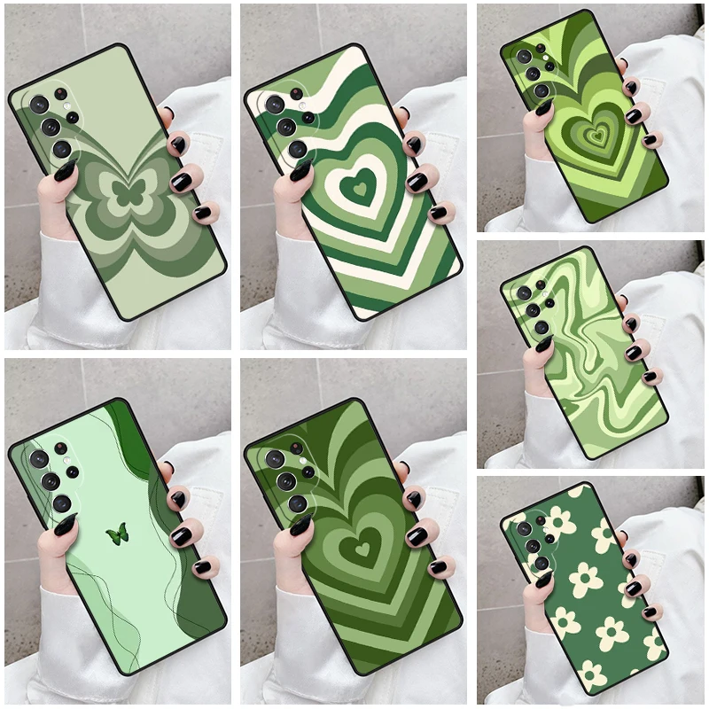 Phone Case For Samsung Galaxy S24 S23 S21fe S22 Ultra Plus Note 10 20 S8 S9 S10 Cover Sage Green Coffee Love Heart Latte