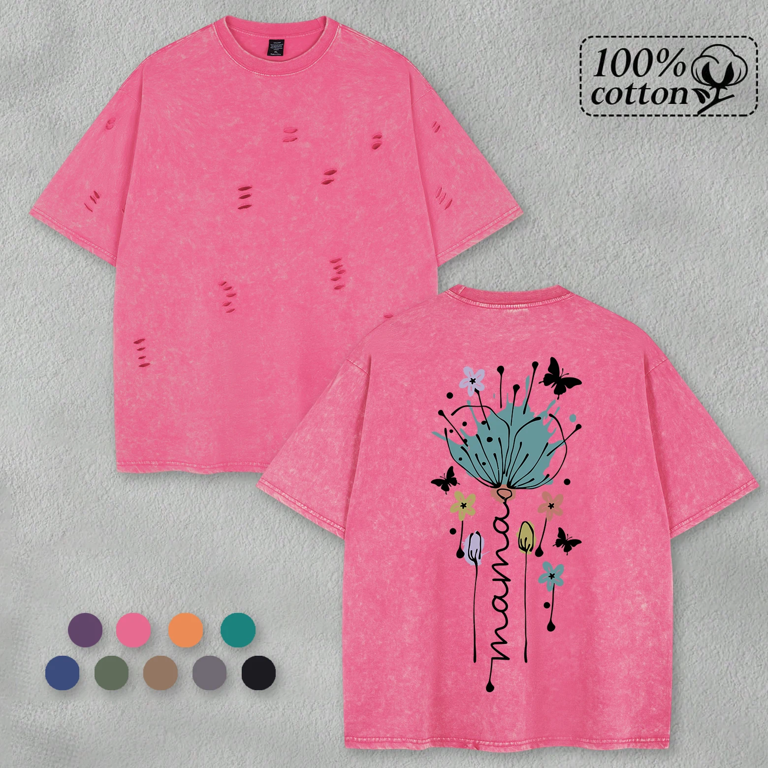 

Футболки с падающими цветами и растрепанными бабочками в стиле ретро, мужские футболки с отверстиями, летние мягкие короткие хлопковые топы для снега, свободные топы