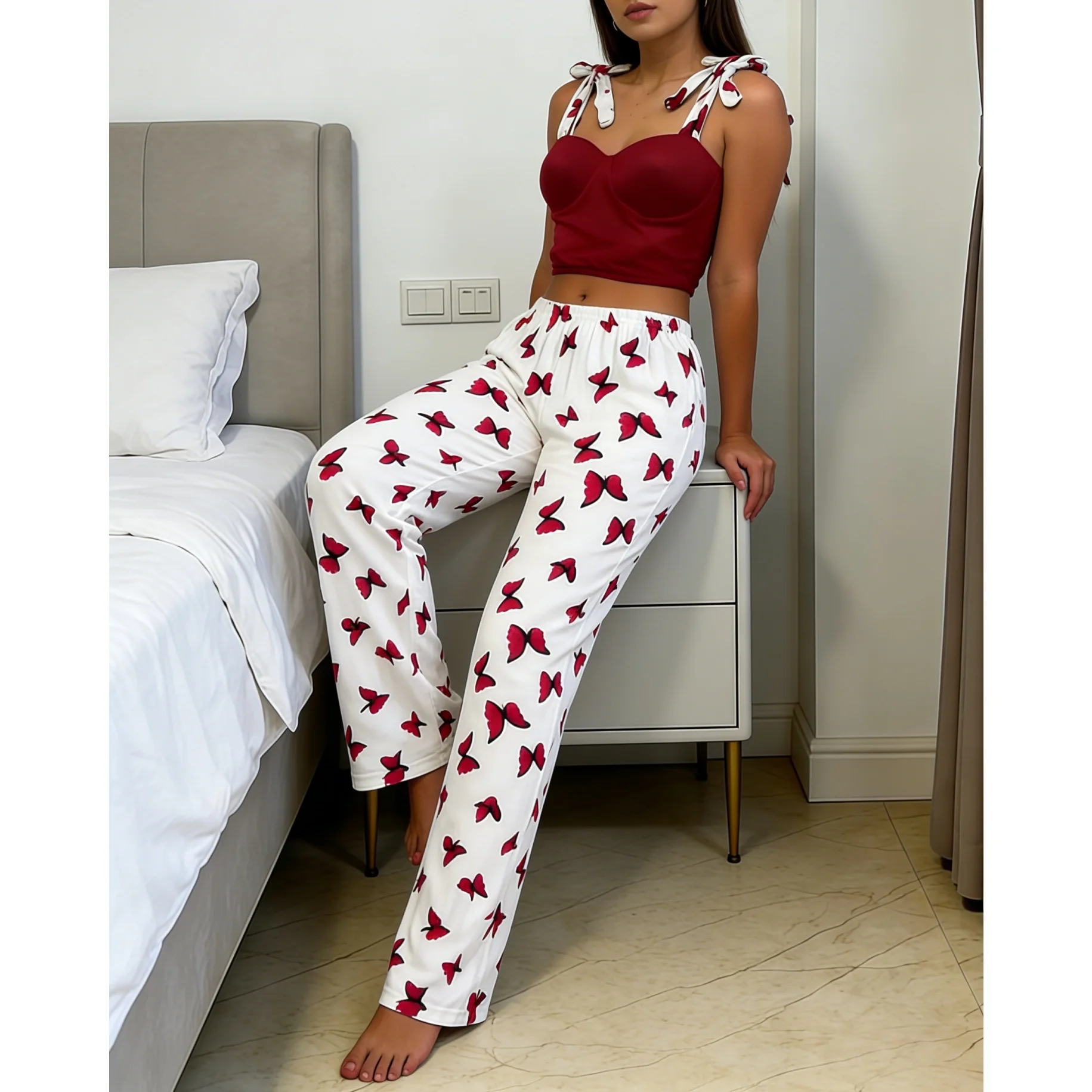 2026 New Women Homewear Printed Nightwear Trousers For Female Hot Caliente Sexy Seductive Lingerie Lady Nightie Casual Wear