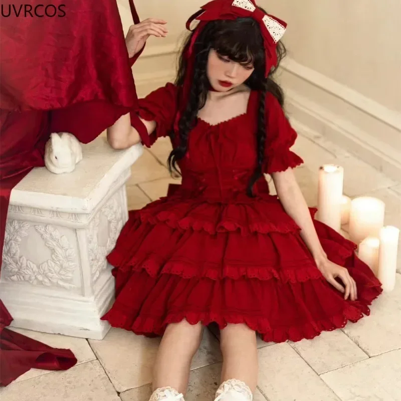 Rosa kawaii doce lolita vestido conjunto feminino vitoriano vintage fino bandagem colheita topos babados mini saia de fadas gótico y2k meninas terno