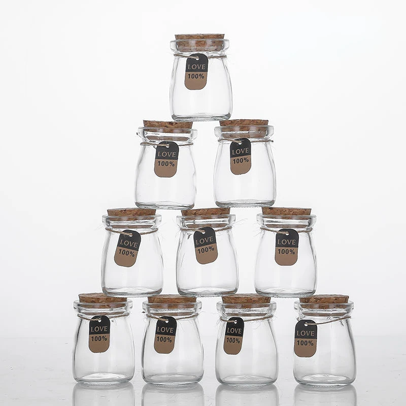 1Pcs Heat Resistant Milk Glass Bottles with Wood Lid, Yogurt BottlesJar, Party DIY Dessert Orgabizer, Kitchen Storage, 100ml,