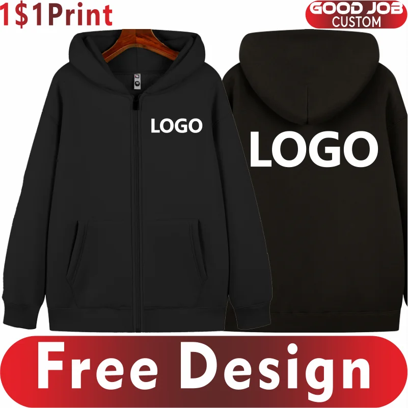 

Winter Men Women Fleece Warm Zipper Hoodie Custom Logo Casual Thick Sweatshirt Printing Brand Loose Sweater Embroidery Design