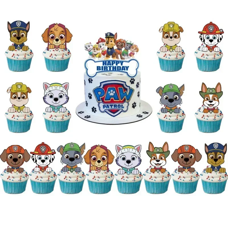 Paw Patrol Theme Birthday Cake Card Set Baking Decoration Boy Girl Birthday Flag Pulling Latex Balloon Decoration Party Supplies