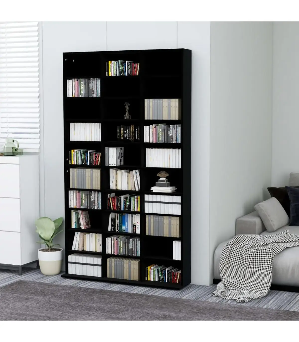 Storage for CD and DVD cabinet for CDs black plywood 102x16x177,5 cm