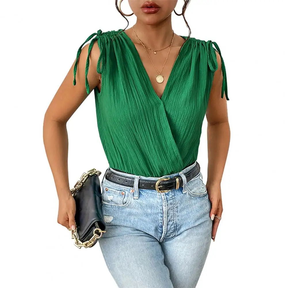 

Women Summer Jumpsuit V-neck Lace-up Romper High Waist Slim Fit Jumpsuit Women's Summer Streetwear Sleeveless Patchwork Color