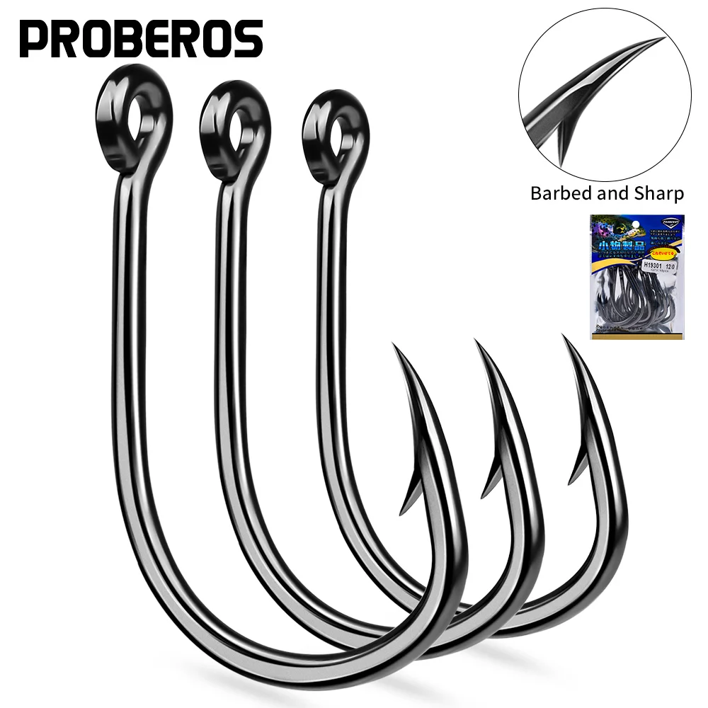 

PROBERO 10pcs High Carbon Steel Saltwater Fishing Hooks Fishhook Size 1# to 12/0# Durable Sharp Baitcasting Hooks for Angling