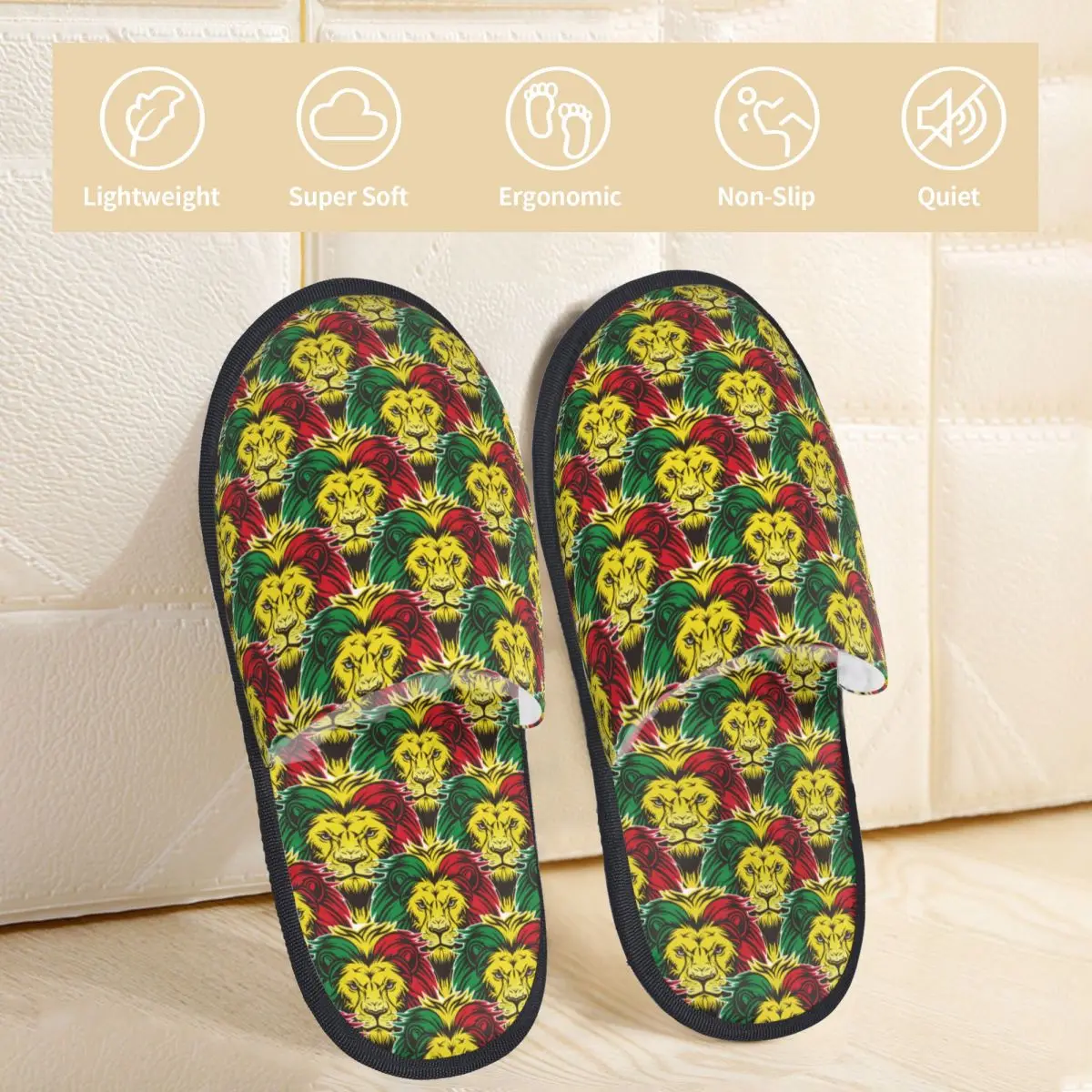 Jamaican Reggae Rastafari Lion Head Rasta House Slippers Bedroom Soft Memory Foam Slippers Non Slip