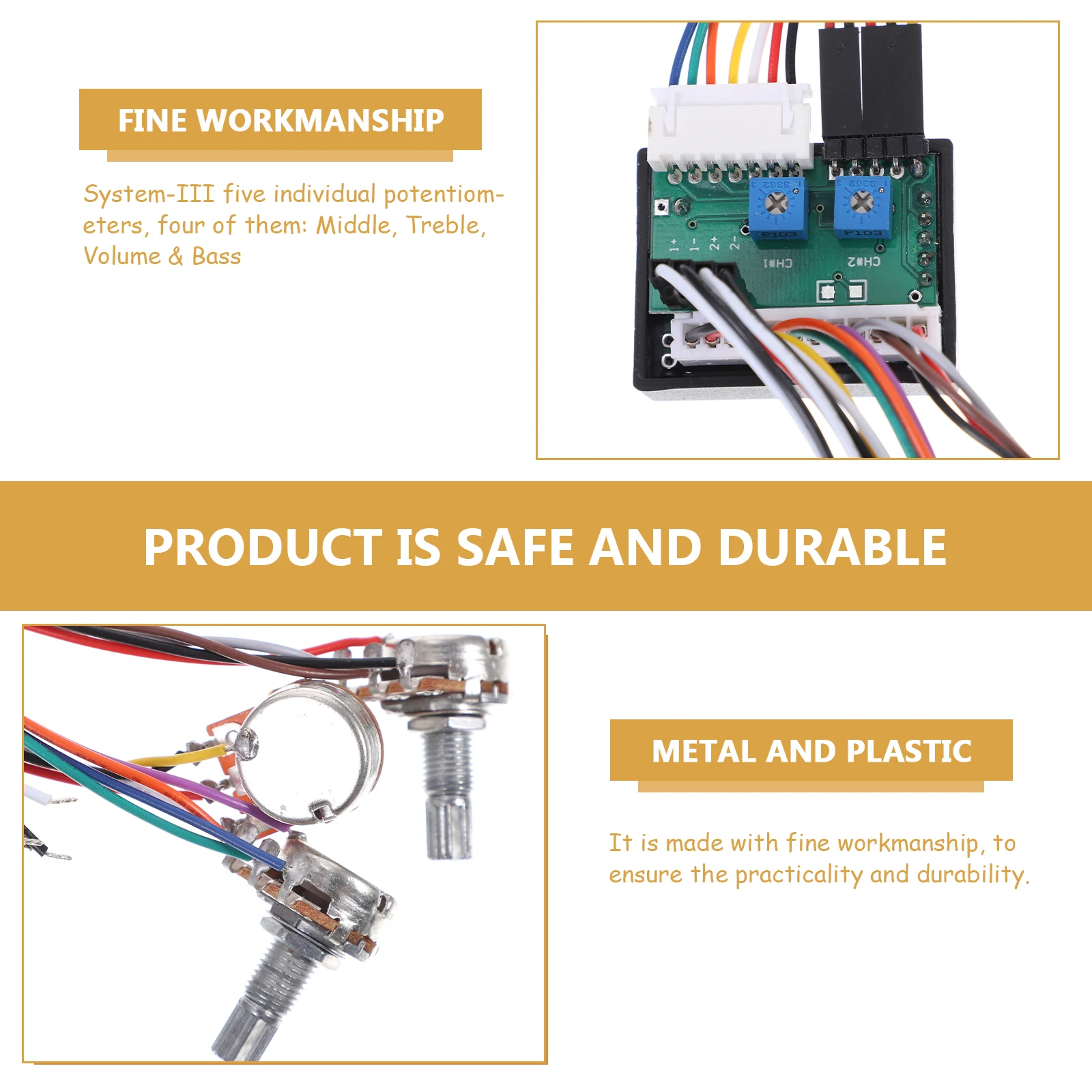 

Bass 3-Band Equalizer Active Pickups Wiring Harness for Guitar Bass Plastic Metal 3-Band Guitar Circuit EQ Preamp Tone Control