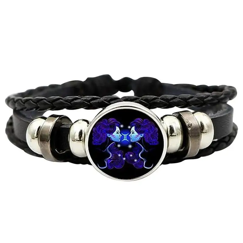 12 Zodiac Signs Constellation Charm Luminous Bracelet Men Women Fashion Multilayer Weave leather Bracelet & Bangle Birthday Gift