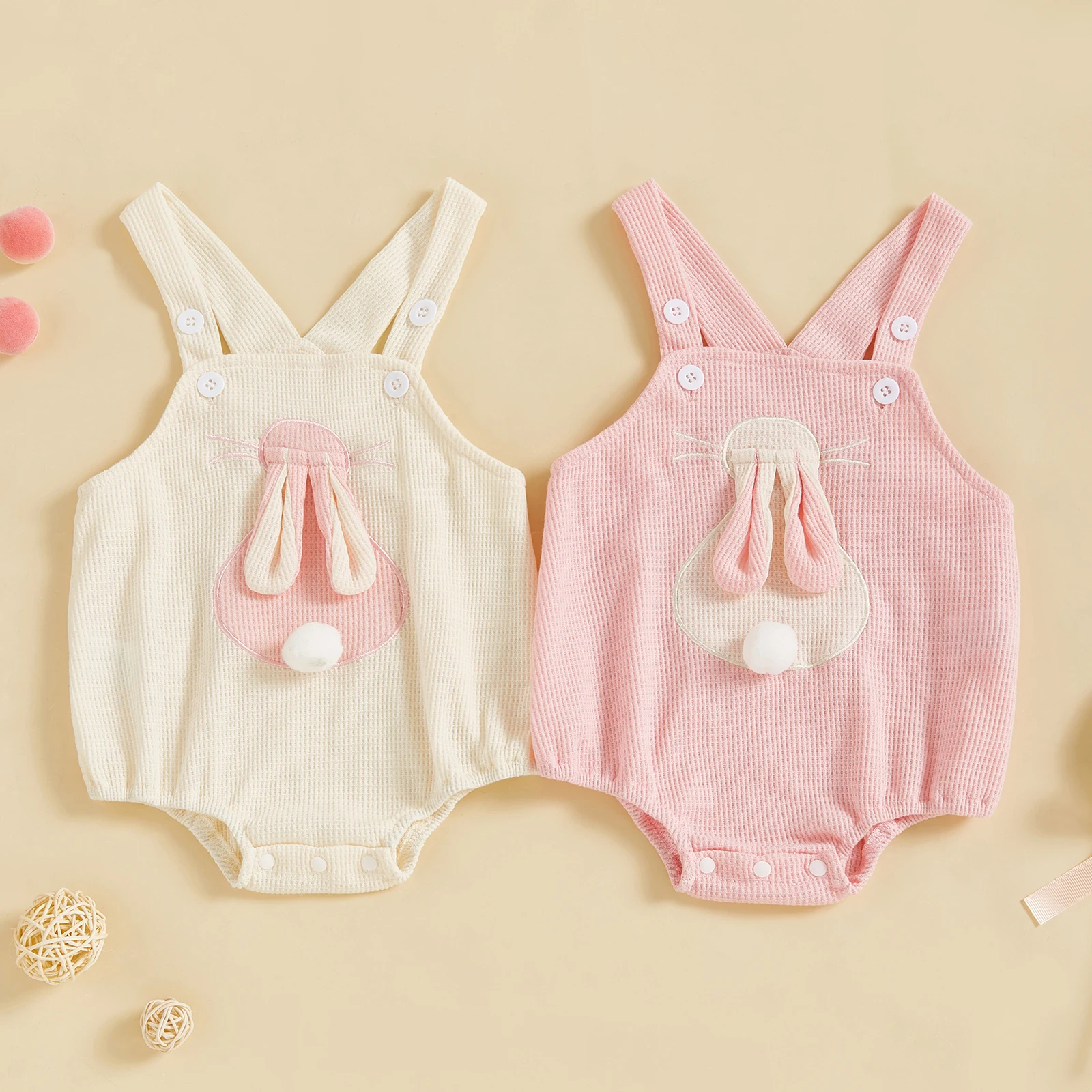 Baby Girl Easter Overalls Bunny Sleeveless Bodysuit Cute Rabbit Jumpsuit Newborn Spring Clothes