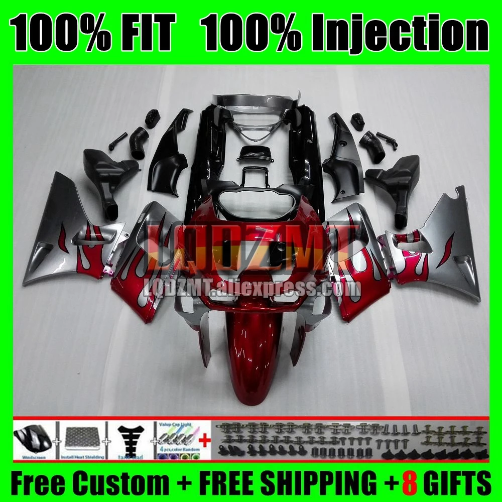 OEM Body For KAWASAKI NINJA ZZR 400 ZZR400 93 95 96 97 98 99 77No.1 ZZR-400 Red flames 2000 2001 2002 2005 2006 2007 Fairing