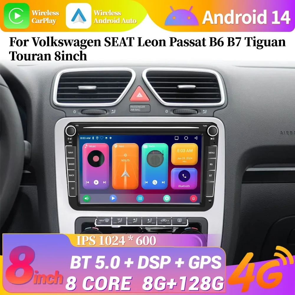 Wireless Carplay 4G Multimedia WiFi Car Radio 2 Din Screen WIFI Android 13 For Volkswagen SEAT Leon Passat B6 B7 Tiguan Touran