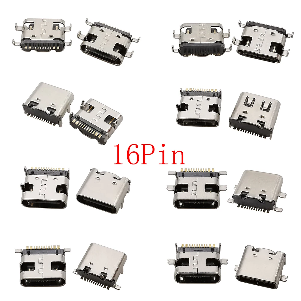 10Pcs USB Connector Type C Female Jack 2/6/16/24Pin SMD SMT Type-C Socket Charging Port For PCB Soldering DIY Repair Adapter