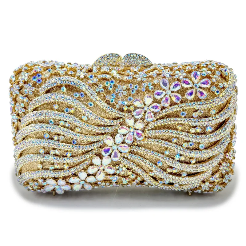 Boutique Women Crystal Clutch Evening Bags Wedding Party Rhinestones Handbags Ladies Gala Dinner Gold Purses