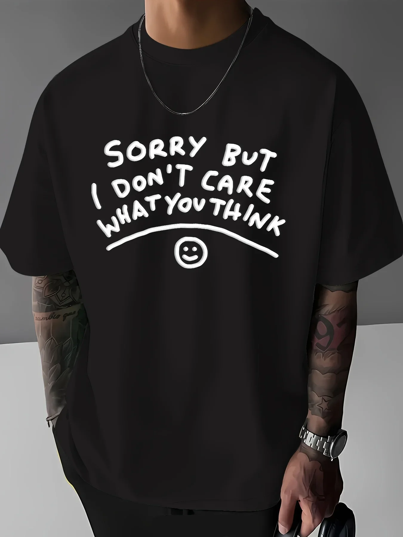 Men's Kids Summer Cotton Casual T-shirt round Neck Short Sleeve Fashion Print Top Don't Care Attitude
