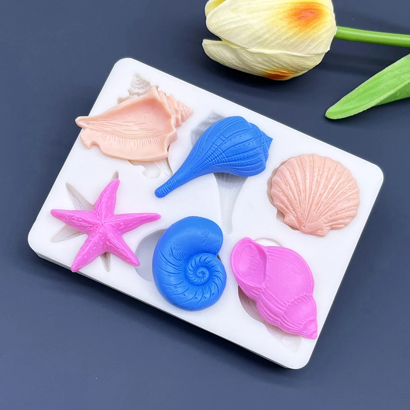 Shell Conch Starfish Sea Silicone Sugarcraft Mold Chocolate Cupcake Baking Mould Fondant Cake Decorating Tools