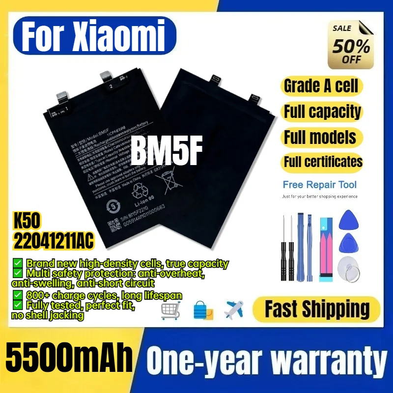BM5F for Xiaomi K50/22041211AC Phone Battery 0 Cycle High Quality Capacity Battery Replacement Bateria Grade A Cell with Tools
