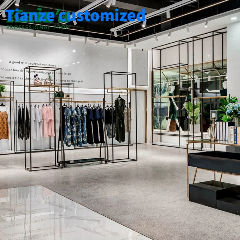 [Customized]Custom design retailer wooden metal fashion clothing display cabinet showcase furniture