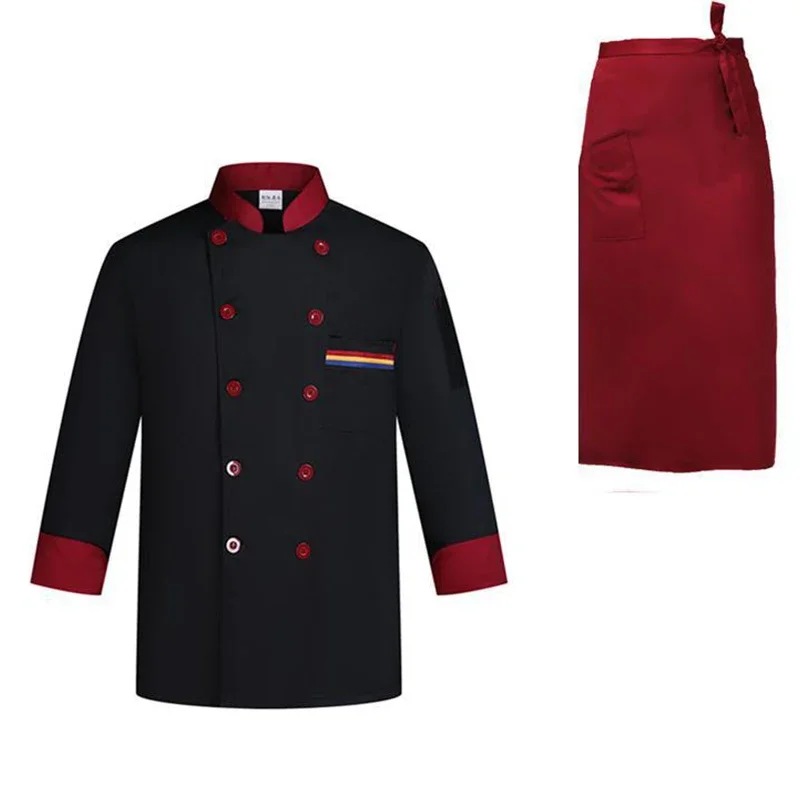 Chemise de chef cuisinier à manches longues, vêtements de cuisine d'hôtel, veste et tablier de service alimentaire, vêtements de travail Chamonix