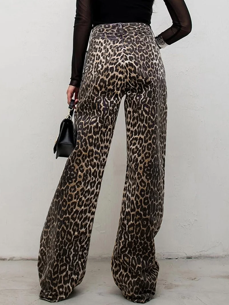 DGLUKE Vintage Leopard Jeans Woman High Waist Autumn Winter Trousers Y2K Streetwear Harajuku Straight Denim Jeans Pants