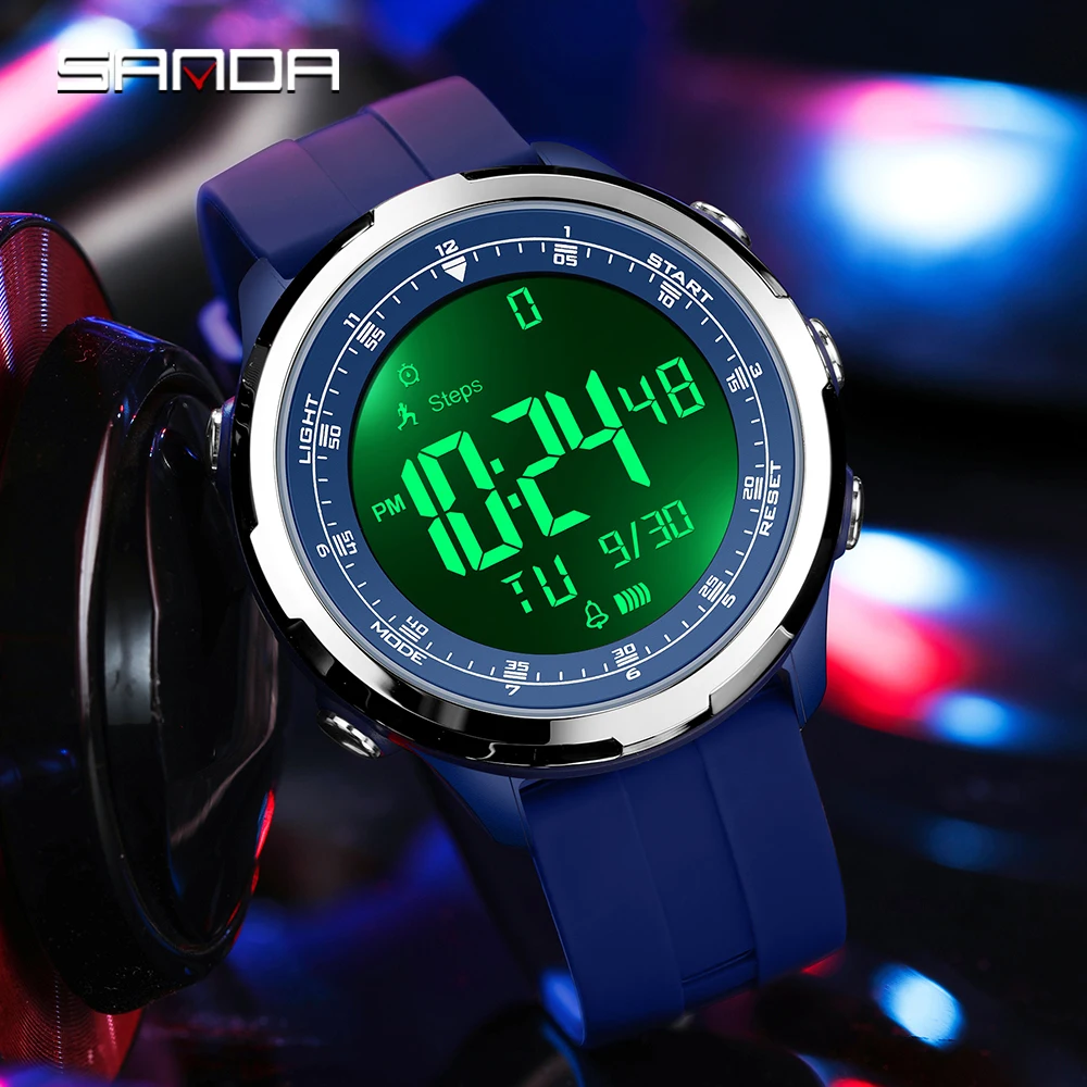 SANDA 9065 Top montre électronique pour hommes Simple veilleuse calendrier réveil étanche et antichoc montre numérique